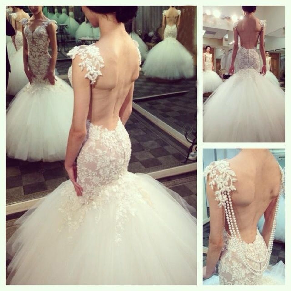 open back trumpet wedding dress