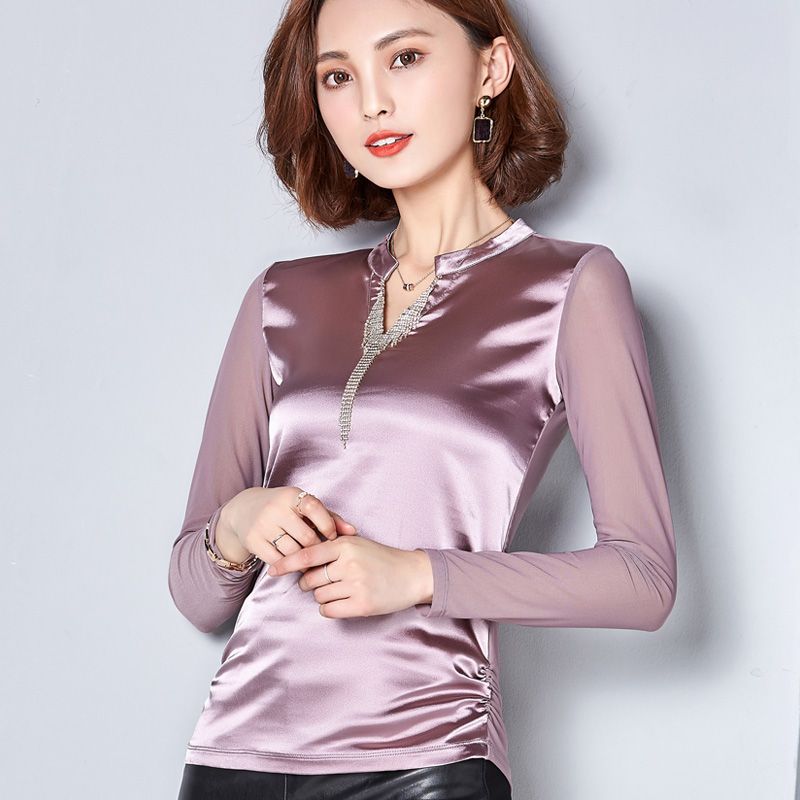 new v neck womens shirt plus size long sleeve female panelled plus size womens shirts