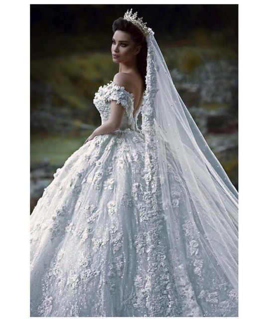 Luxury Wedding  Dresses  3D Floral Lace Ball Gown Wedding  