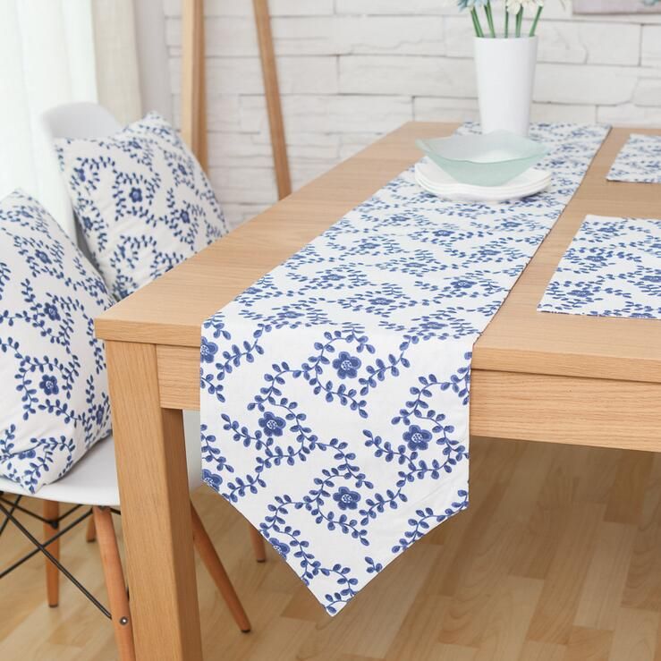 Elegant Chinese Style Table Runner Blue And White Porcelain Runners Set Cushion Cover Placemat Modern Decorative Tablecloth Accessories