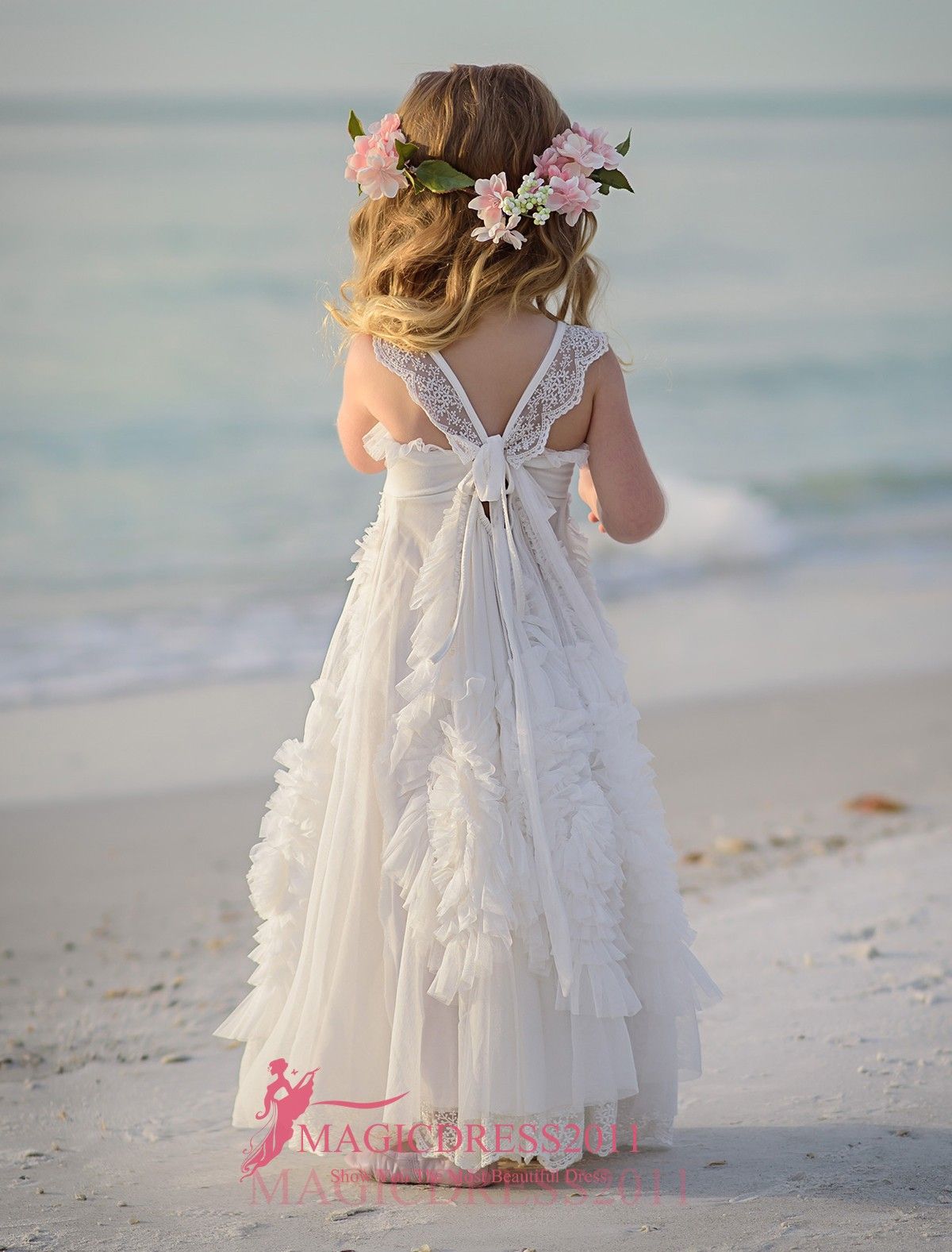 White Flower Girls Dresses For Wedding 2019 Square Lace