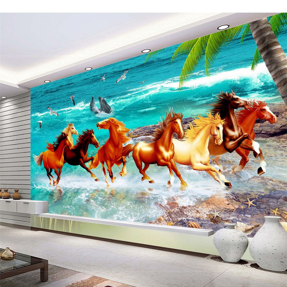 Home Decor Living Room Natural Art Beach Horse Custom Wallpaper