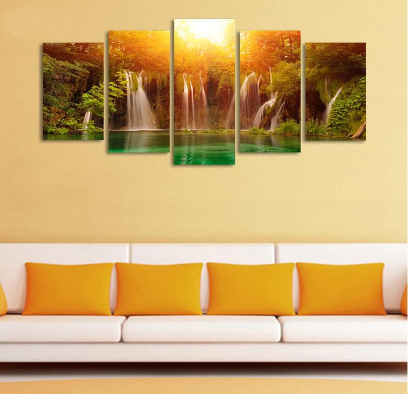 5 Piece Canvas Art Prints Painting Picture Wall Waterfall Sunrise Landscape Home Decor Artwork Poster