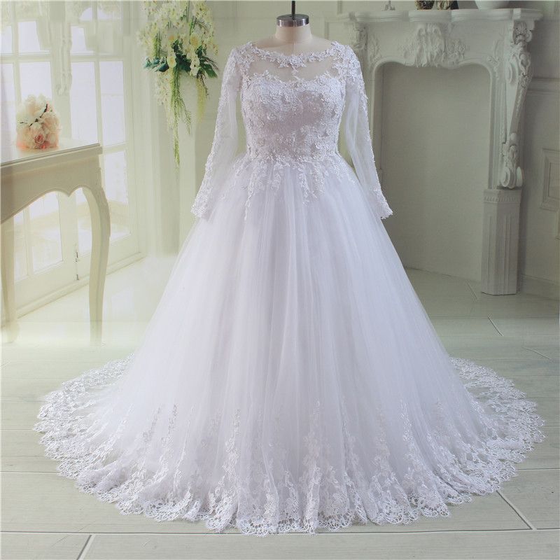 Discount 2017 Plus Size Wedding Dresses With Long Sleeves Tulle ...