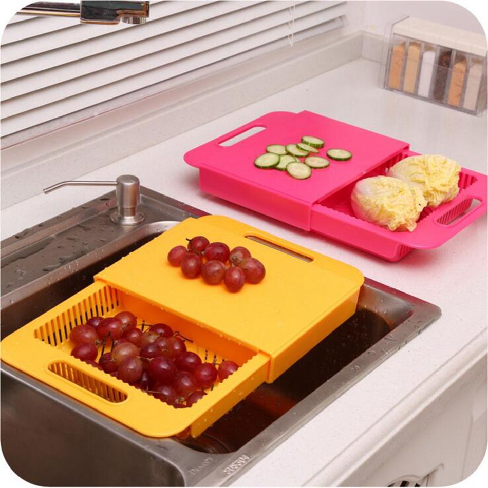 Sink Cutting Board Adjustable Cutting Board Chopping Blocks Plastic Drain Basket Vegetables Cut With One Washing Sink Rack Ooa1949