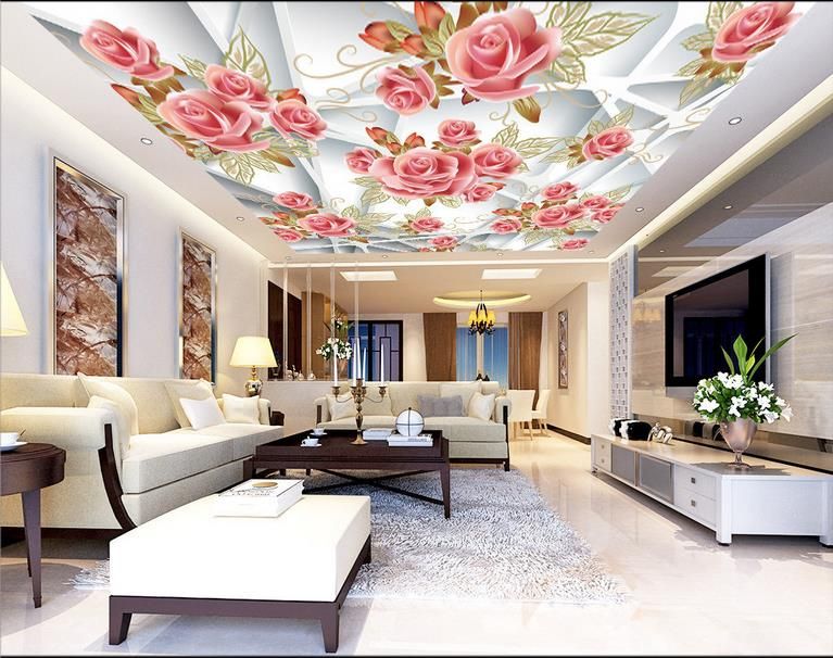 Customize 3d Murals Wallpaper For Ceilings White Frame Romantic Roses For Bedroom Ceiling Wallpaper Canada 2019 From Yeyueman6666 Cad 29 56 Dhgate