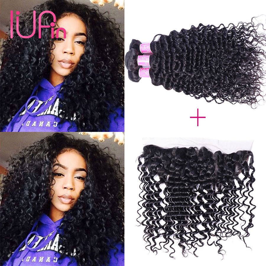 2019 Deep Wave Brazilian Virgin Hair Lace Frontal Closure With 3