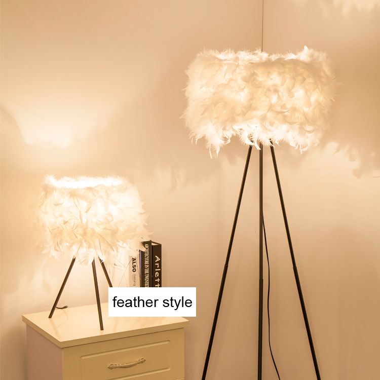 With Brandreth Trippod Leg Standing Floor Table Light Lamp Foyer Living Bedroom White Led Optional Feather