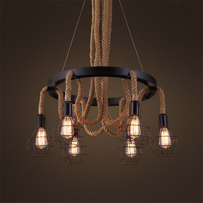 Luxury Retro Rope Industrial Pendant Lights Edison Vintage Luxury Retro Rope Industrial Pendant Lights Edison Vintage Restaurant Living Bar Light American Style Nordic Fixtures Lighting Modern Lamp