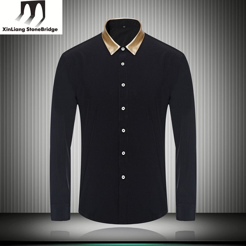 Wholesale- Great Quality Gold Color Collar Black White Mens Dress ...