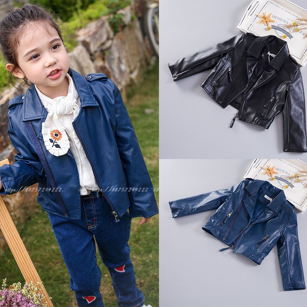 2017 Autumn Children Girls Leather Coat Kids Girls Long Sleeve Jacket