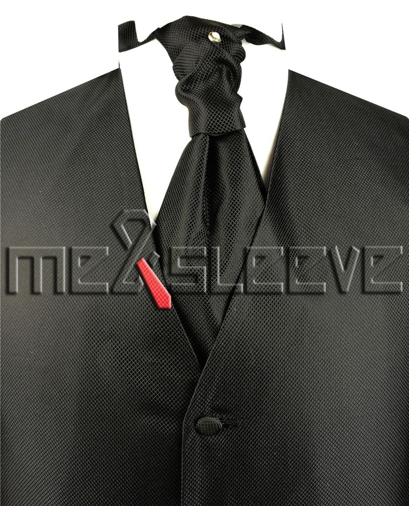 2019 Men'S BLACK Vest And Ascot Tie Set For Suit Or Tuxedo From