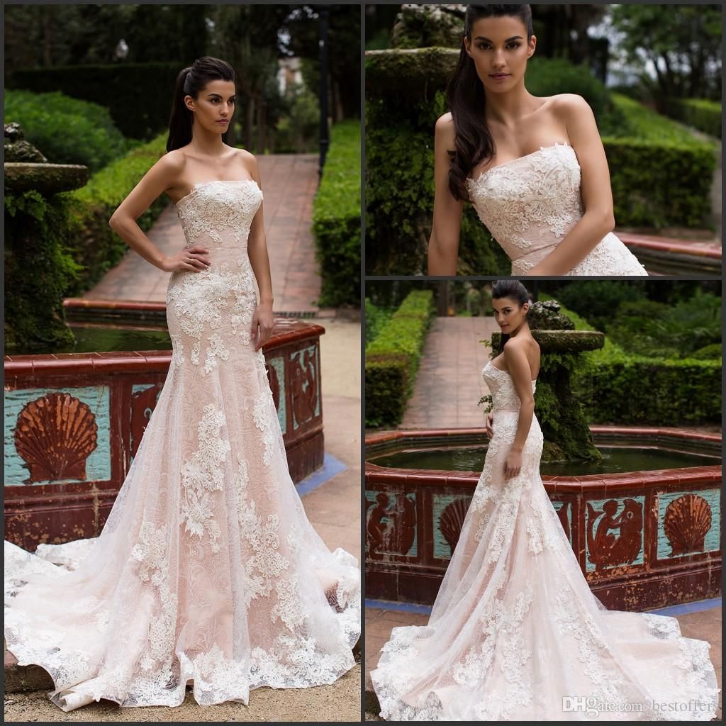  Mermaid  Blush  Wedding  Dresses  2019 Strapless With Vintage 