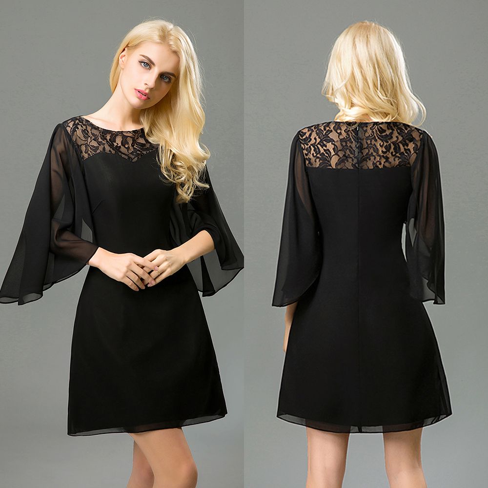 Short Black Prom Dresses 2018 Long Sleeve Poet A Line Lace Chiffon Cheap Custom Made Party Dress Plus Size Royal Blue Red EV167 Short Black Prom Dresses 2018 Long Sleeve Poet A Line Lace Chiffon Cheap Custom Made Party Dress Plus Size Royal Blue Red EV167