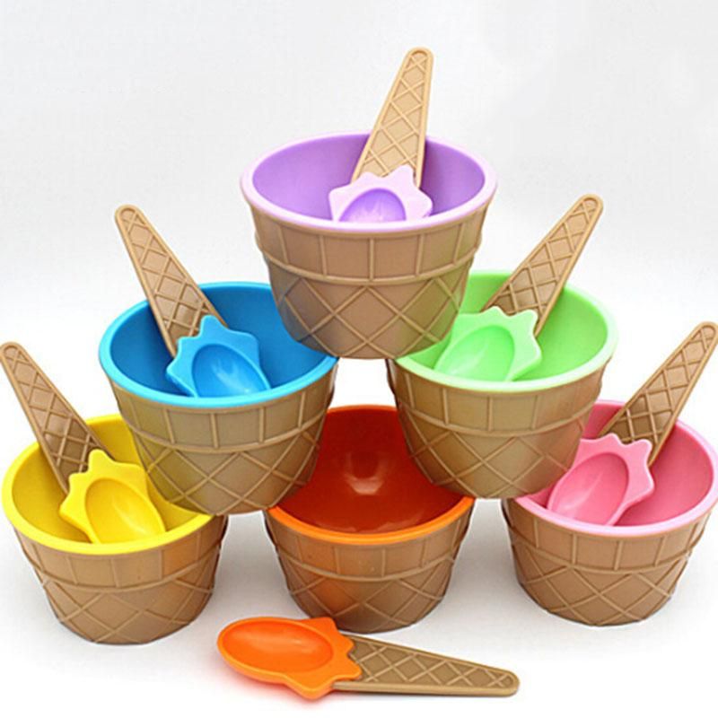 2019 Cute Plastic Ice Cream Bowl With Spoon Eco Friendly Dessert Bowl Container Set Ice Cream