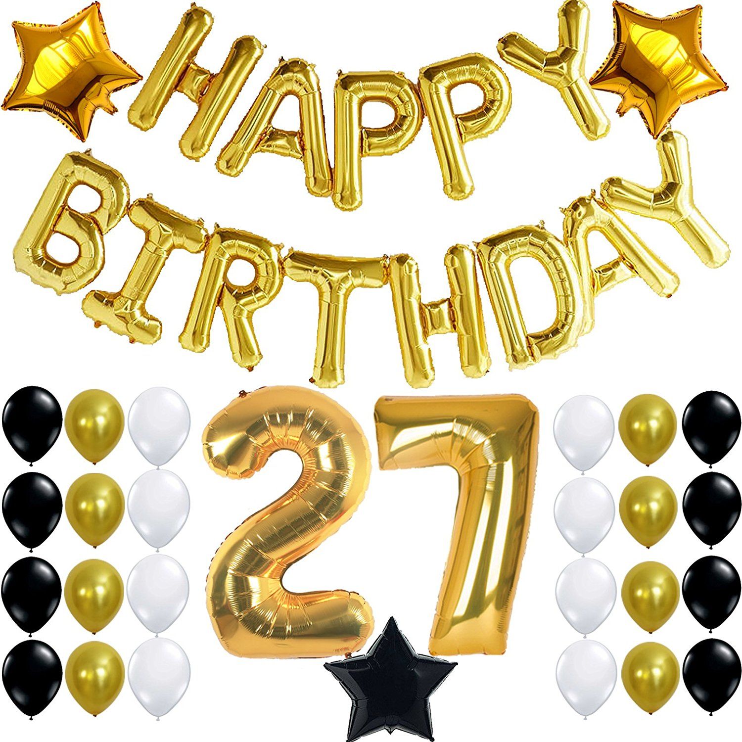 Compre Frete Grátis 27 Year Old Kit De Decoração De Festa De Aniversário, Ouro Preto E Branco Feliz Aniversário Banner, Material Do Partido Perfeito De ...