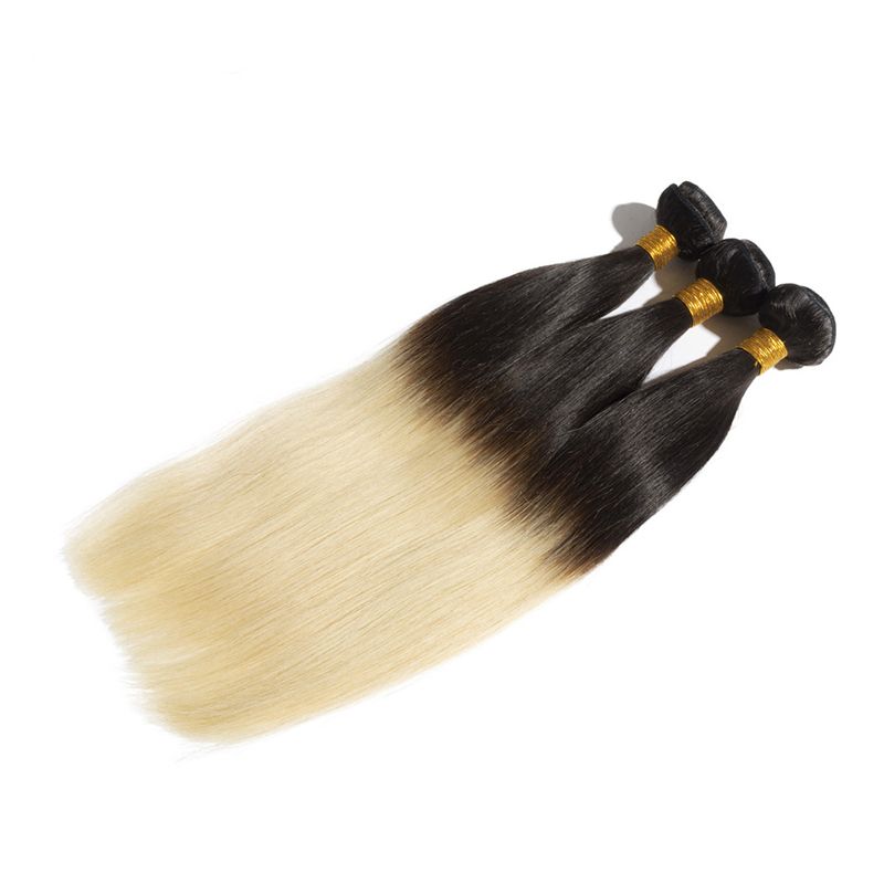 Brazilian Ombre Hair Weft Two Tone Color 1B/613 1b/Gray Blonde Peruvian Straight Human Hair Weaves Sfot Cheap Hair Bundles