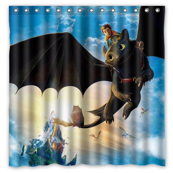 Custom How To Train A Dragon Hiccup And Toothless Fans Printed Size180cmx180cm 100 Waterproof Polyester Shower Curtain