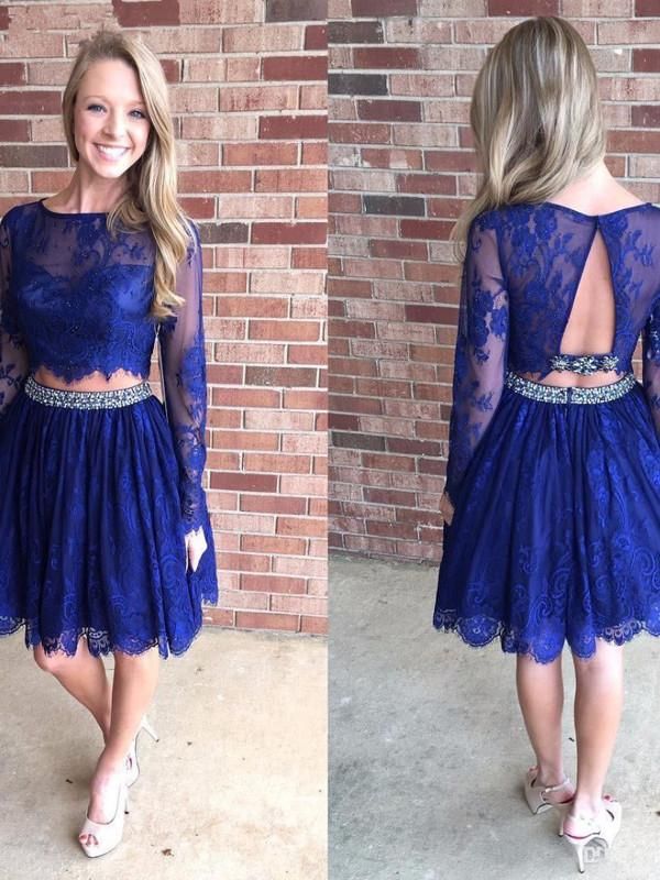 blue two piece homecoming dress