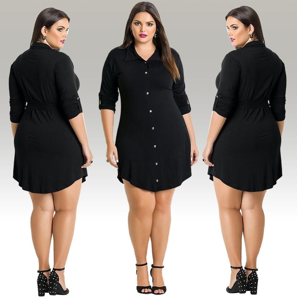 2018 Fashion Women Casual Style Loose Dress Plus Size L 3xl Buttons ...