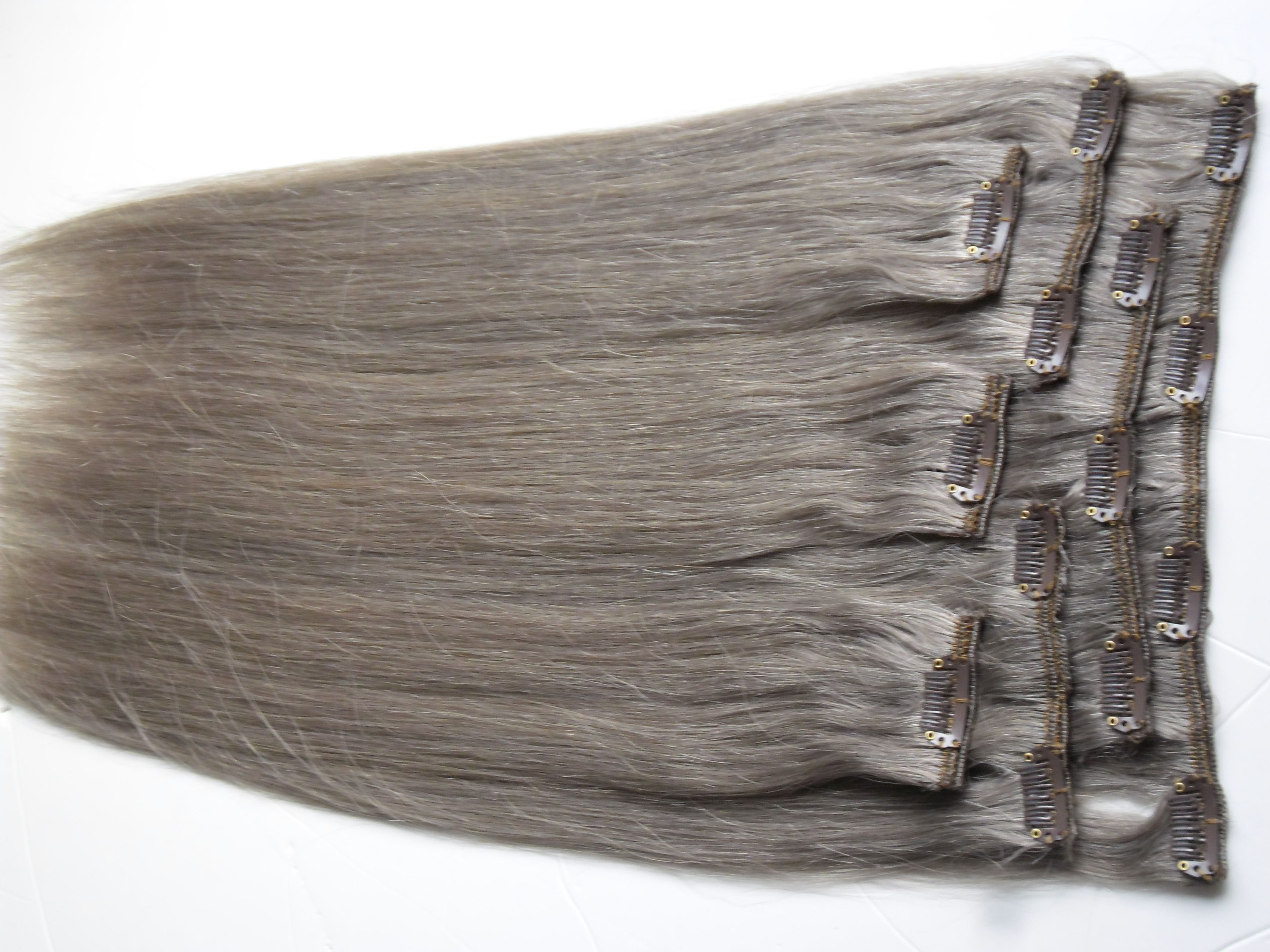 Gray Hair Extensions Clip In 100g Silver Human Hair Extensions Clip In