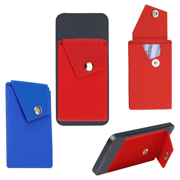 Adhesive Silicone Phone Wallet with Snap Pocket Phone Back Stickon