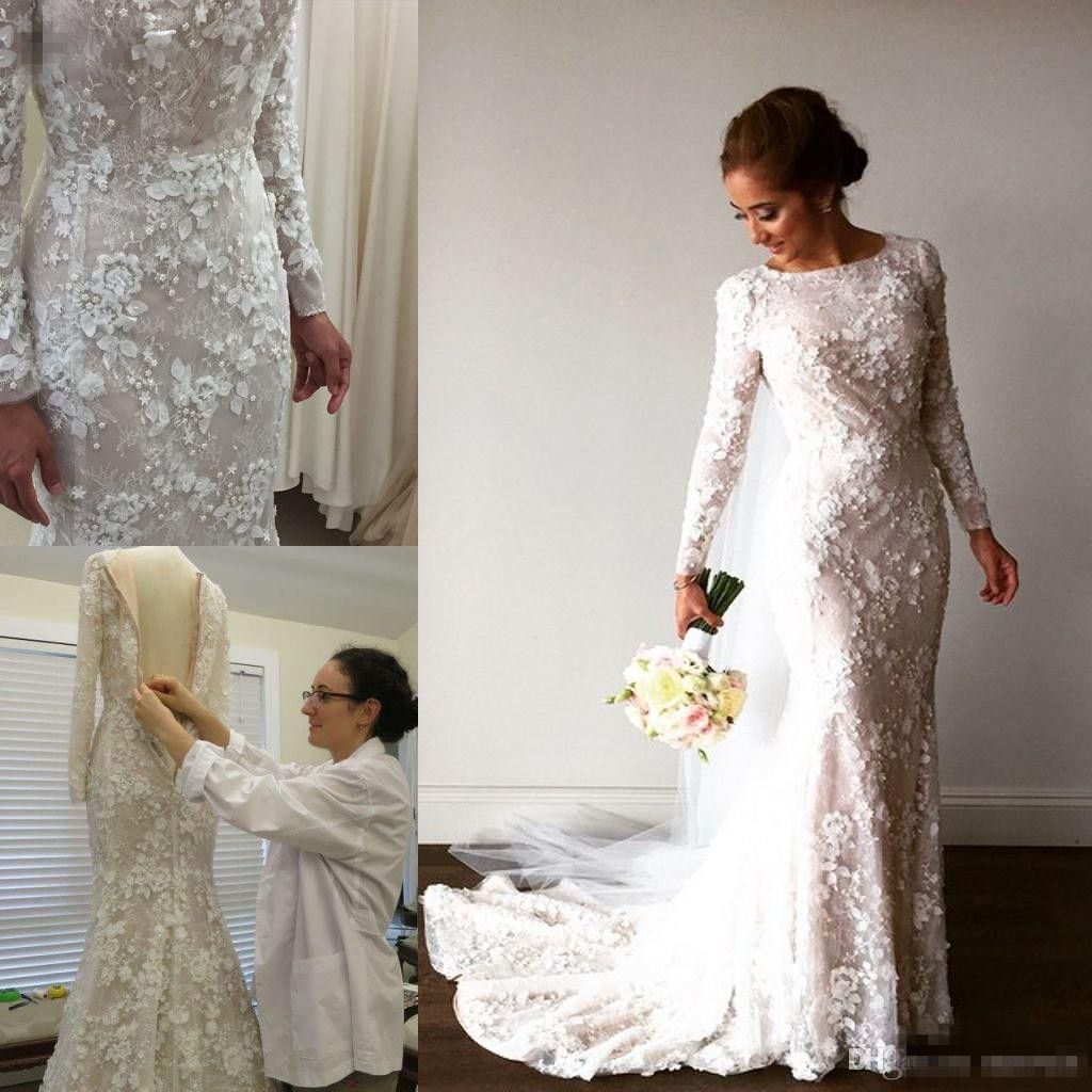 long sleeve sheath wedding gown