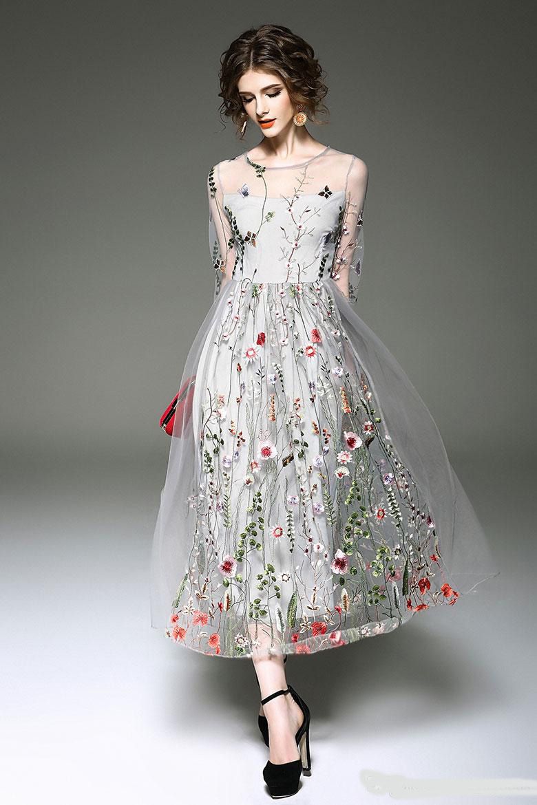 sheer flower embroidered dress