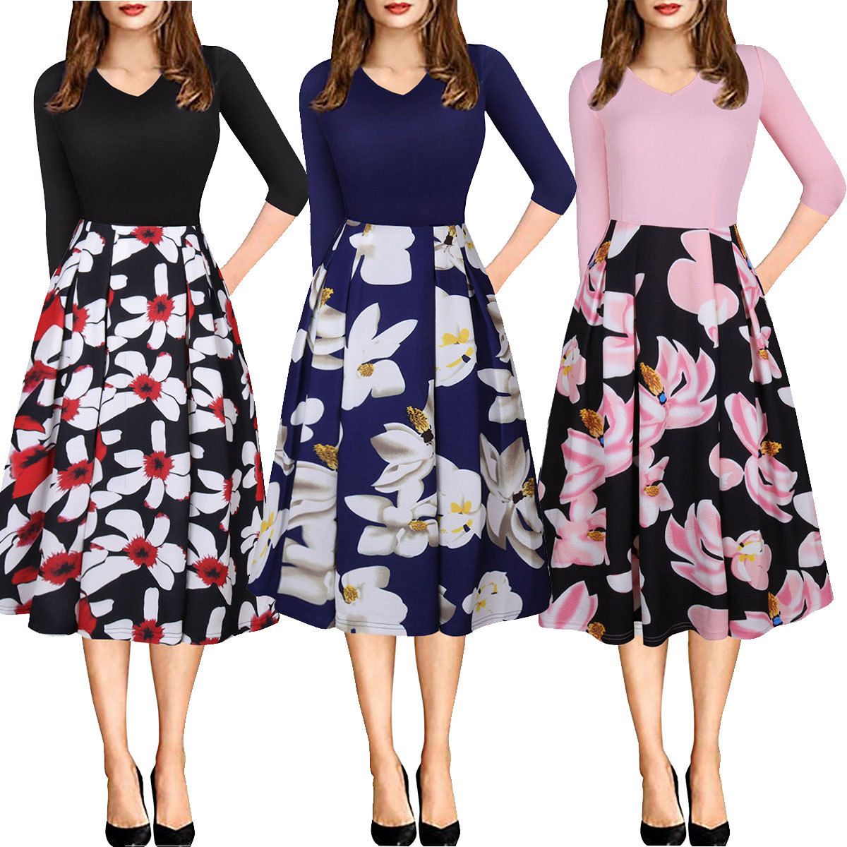 Compre V Cuello Una Línea De Tres Cuartos Manga Vestidos Casuales De ... Compre V Cuello Una Línea De Tres Cuartos Manga Vestidos Casuales De ...
