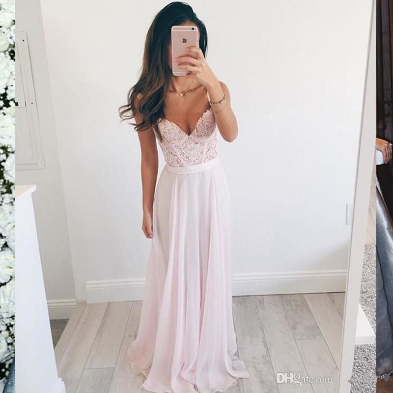 light pink lace prom dress
