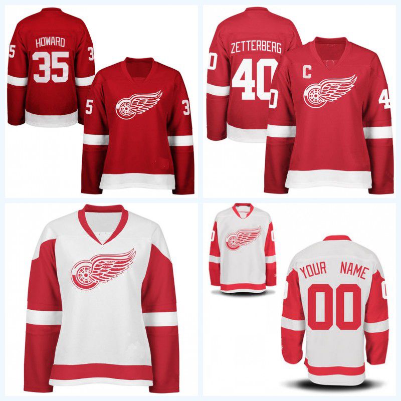 2018 Lady Detroit Red Wings Jersey 9 Gordie Howe 11 Daniel Alfredsson 35 Jimmy Howard 55 Niklas