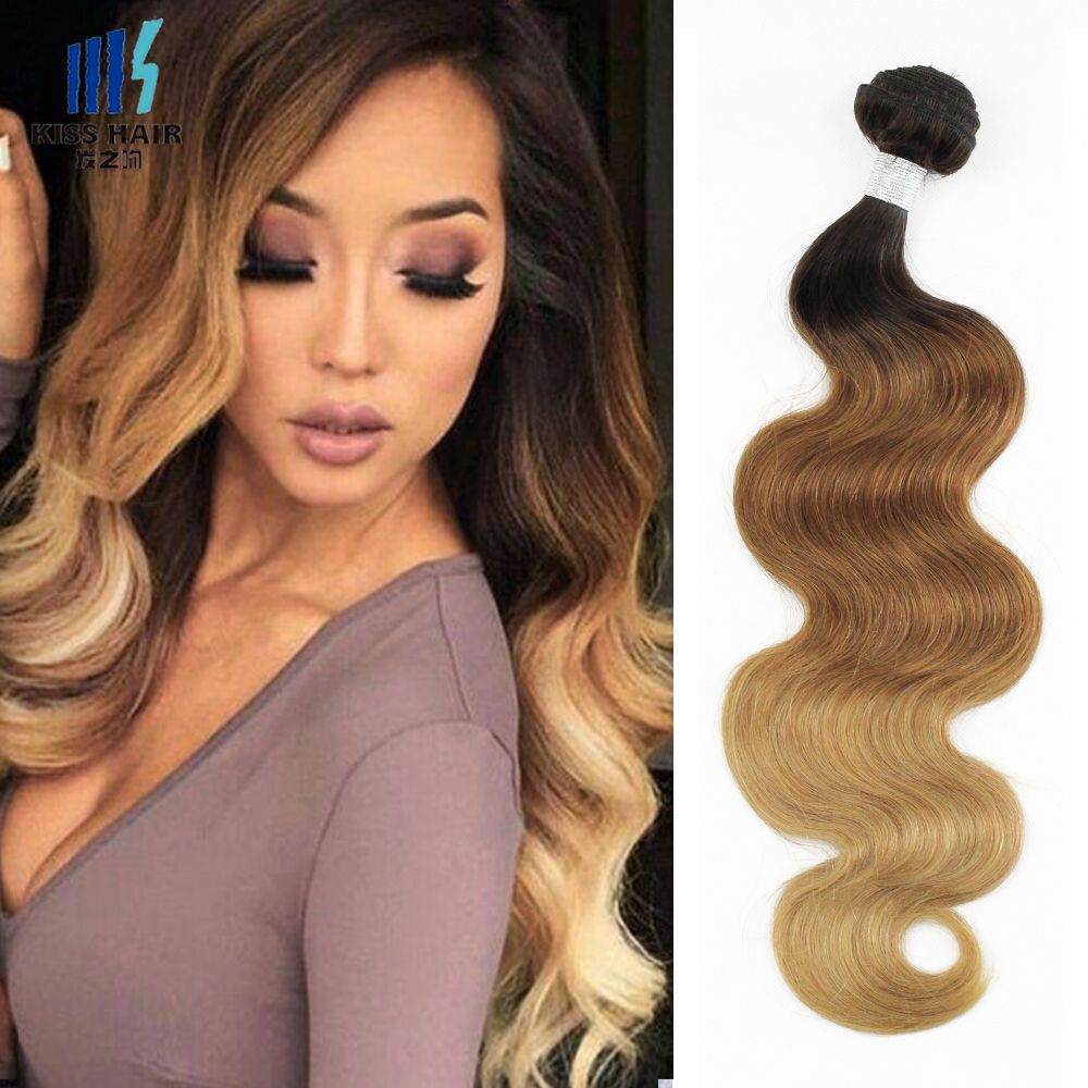 T4 30 27 Brown Blonde Brazilian Ombre Human Hair Weave Bundles Silky Straight Body Wave Ombre