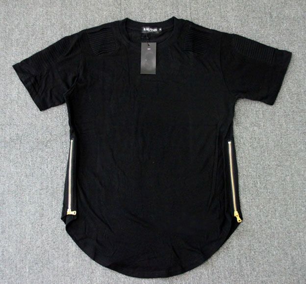 Black Shirt With Gold Zippers On The Side Short Sleeve Flod Street Hip