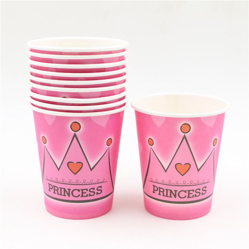 2019 Wholesale Princess Crown Theme Paper Cups Girl Birthday Party