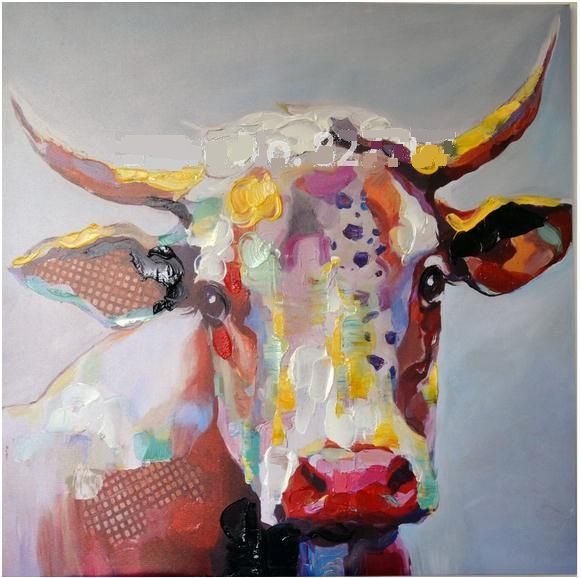 2019 framed abstract cow cartoon high quality genuine hand painted abstract animal painting