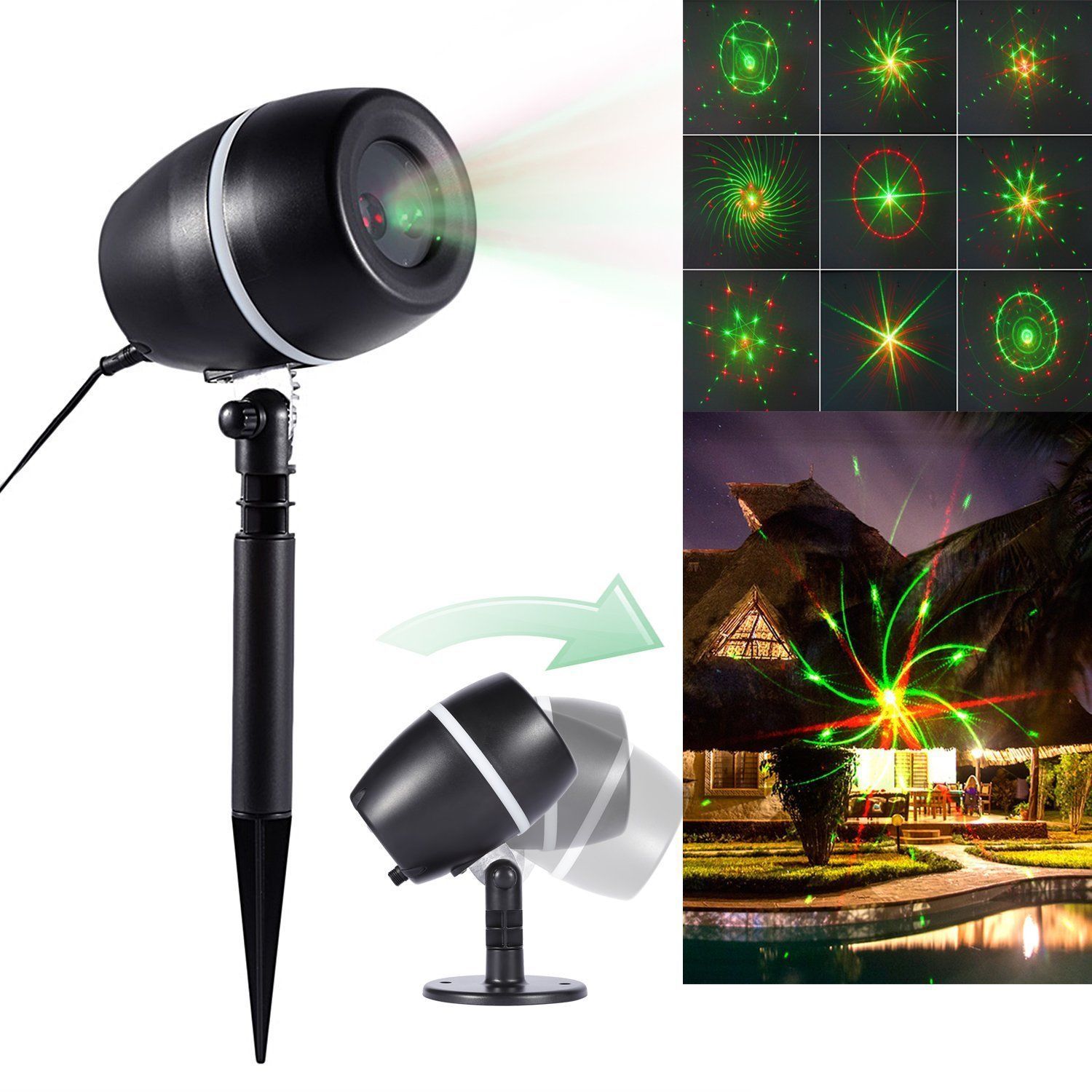 Red&Green Projector Lights Star Laser Landscape Light Moving Galaxy Show Spotlight Outdoor Decoration For Christmas Party Stage Decoration Disco Light Laser