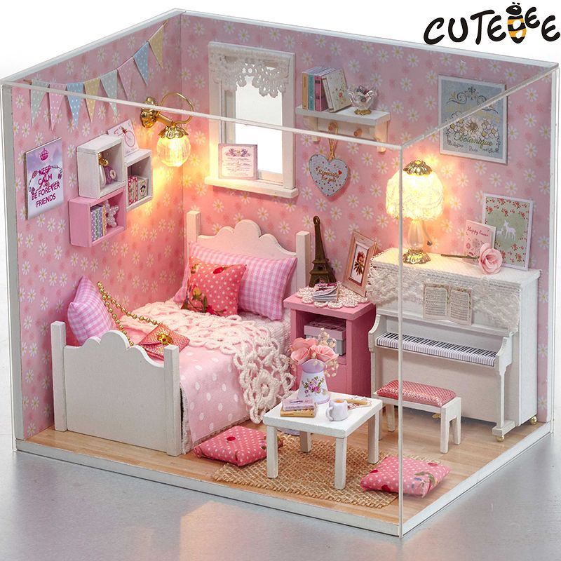 wholesale-doll house furniture diy miniature dust cover 3d wooden  miniaturas dollhouse toys for christmas -h015