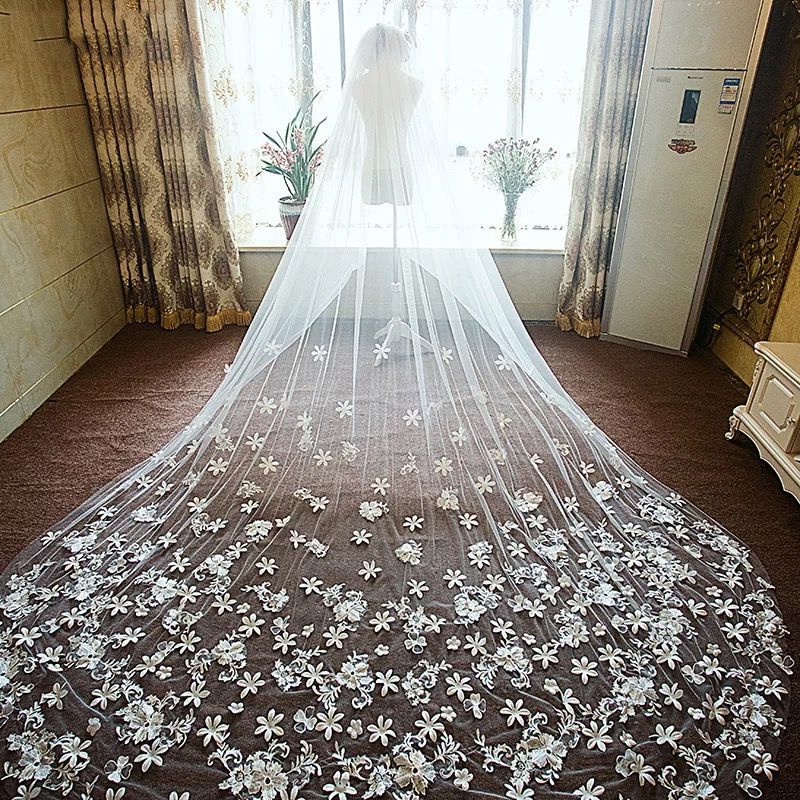 2018 Свадебные вуали ручной работы цветы один слой 3D цветы суд поезд свадебные вуали свадебные аксессуары вуали