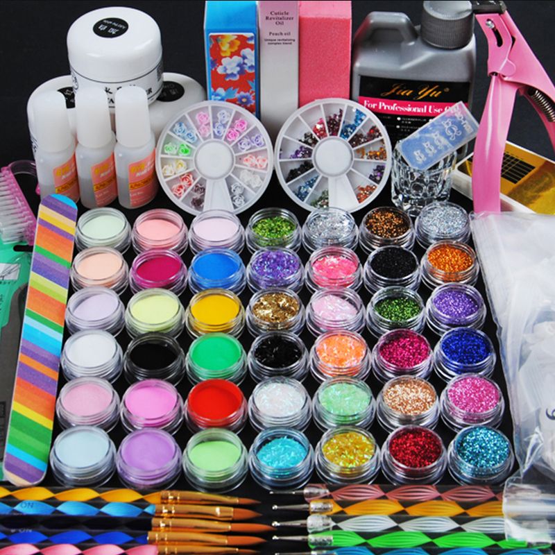 Pro Acrylic Power Manicure Nail Kit Acrylic Liquid Tips Cutter Glitter