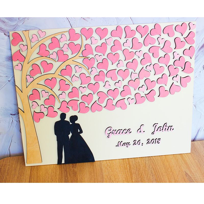 2019 unique custom 3d wedding guest books with pink hearts pink wedding guest books