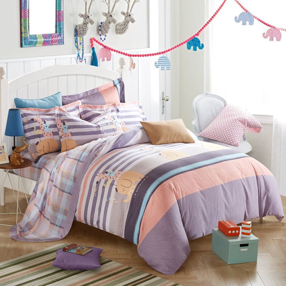Papa Mima Elephant And Giraffe Print Sanding Cotton Bedding Set
