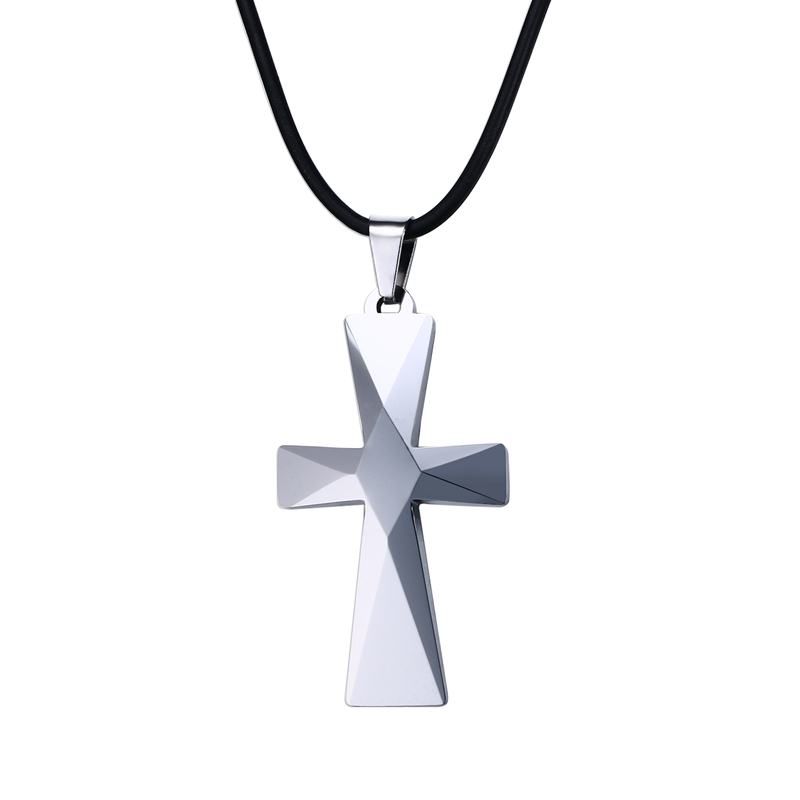 Whole High Polished Mens Tungsten Carbide Classic Faceted Cross Whole High Polished Mens Tungsten Carbide Classic Faceted Cross Necklace Pendant With Black Rope For Boys Gold Jewelry Rose From