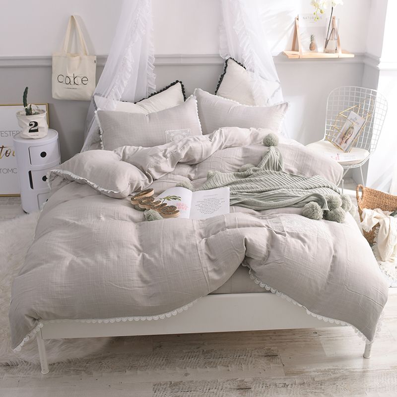 2018 White Pink Gray Blue Light Green Cotton Yarn Duvet Cover Set