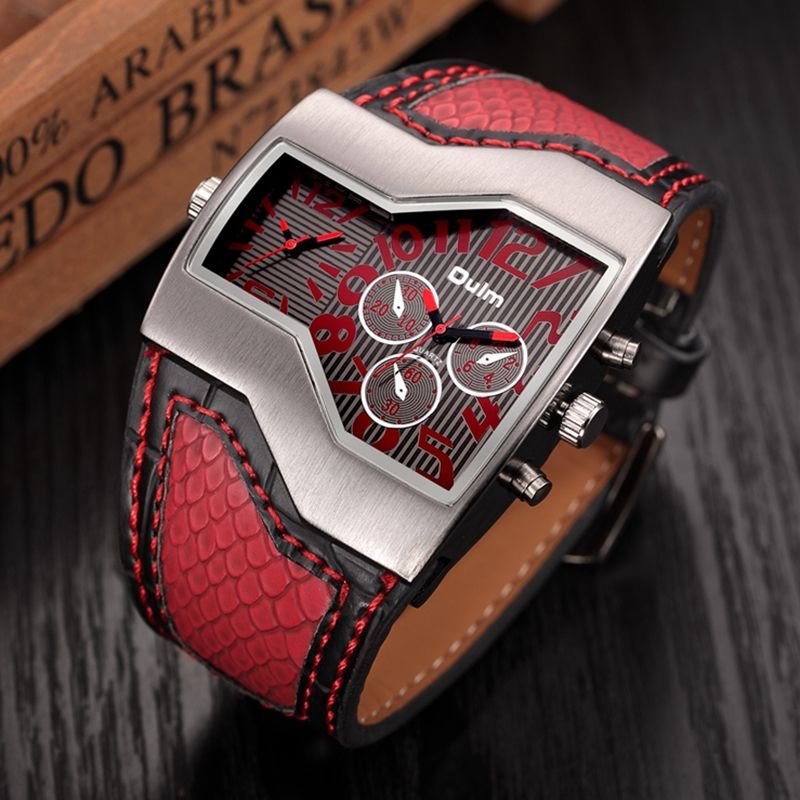 Oulm marca de quartzo relógio masculino quadrado dial esporte relógios de pulso de vários fuso horário mens designer de relógios homens de luxo assistir