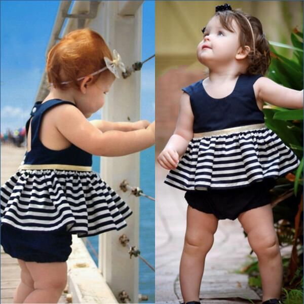 2018 Summer Kids Baby Girls Stripe Lovely Fly Sleeve Back Hollow Out