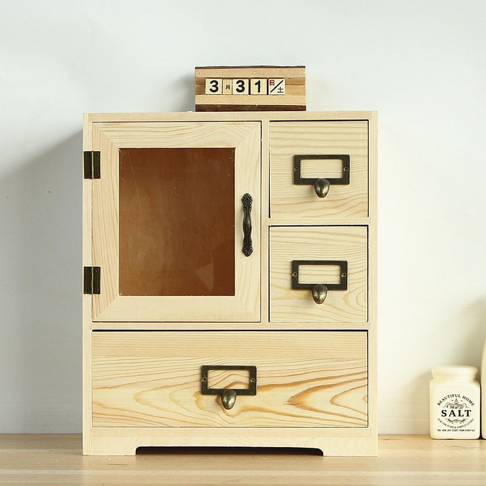 Creative Desktop Cosmetic Storage Box Solid Wood Storage Cabinet