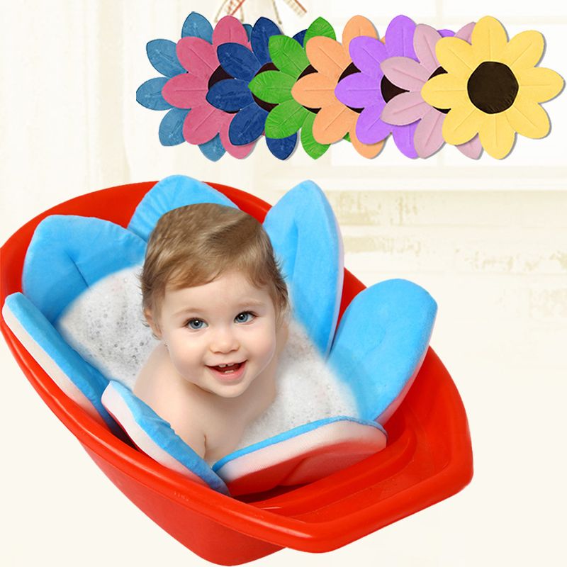New Baby Bathtub Foldable Blooming Flower Shape Mat Soft Seat Infant Sink Shower Baby Flower Play Bath Sunflower Cushion Mat