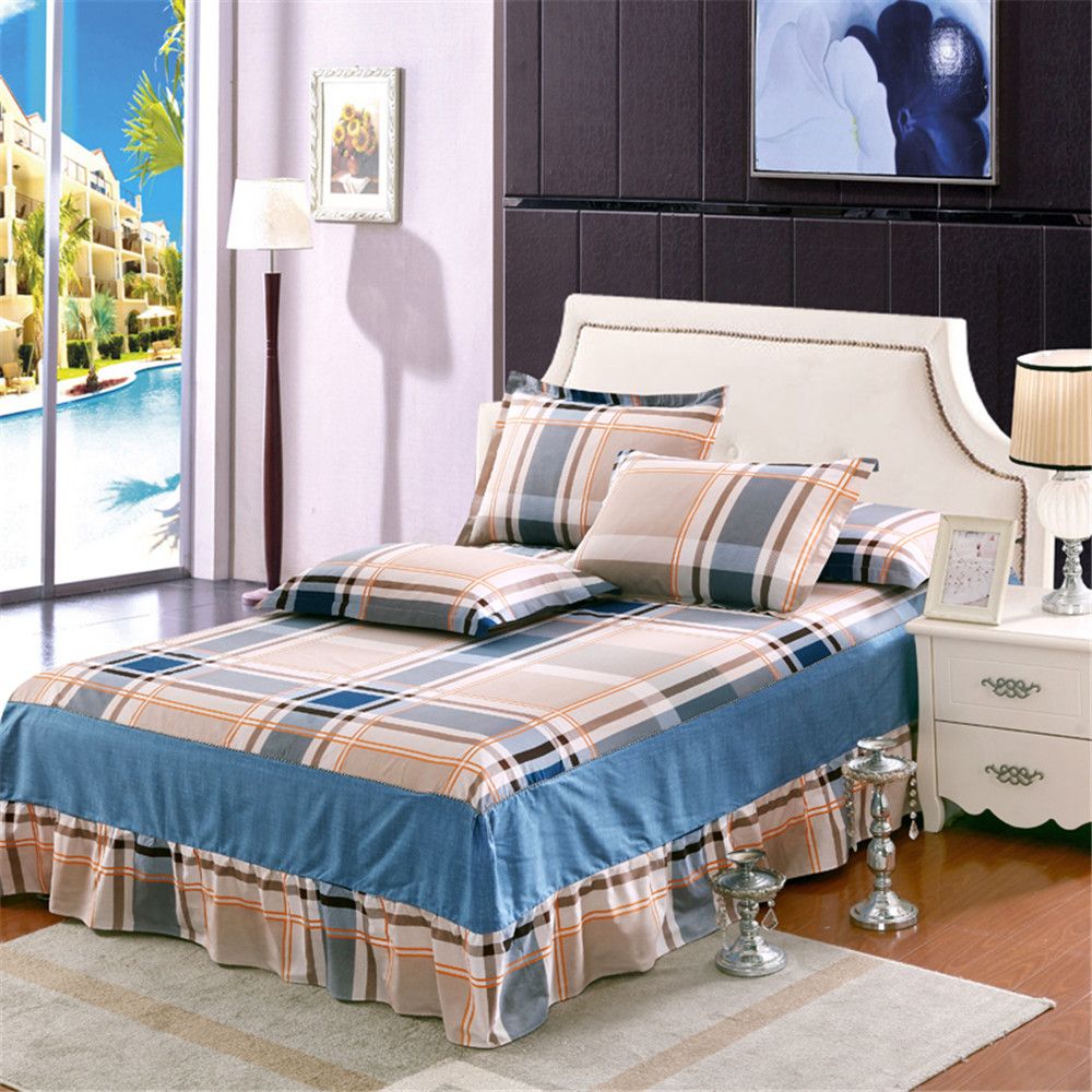 Blue Stripe Bed Skirt Bedding Set 100 Cotton Soft Blue Stripe Bed Skirt Bedding Set 100 Cotton Soft Pillowcase Bedspread Twin Full Queen King Size Bedclothes Sets Eyelet Bedskirt Navy