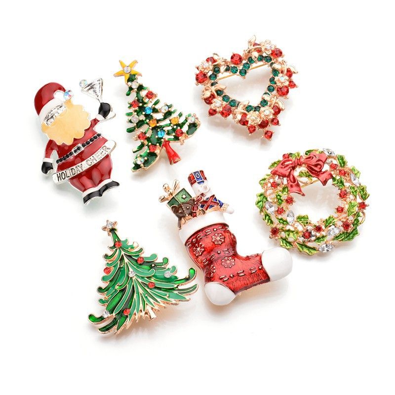 2020 Brooches And Pins Christmas Pins Christmas Tree Wreath Stocking Bells Santa Brooches
