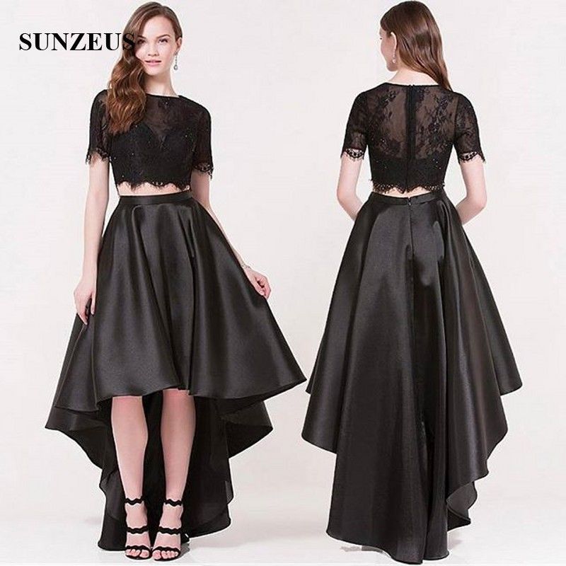 black lace dress short in front long in back